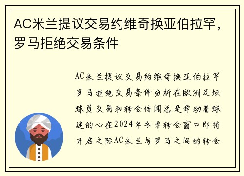 AC米兰提议交易约维奇换亚伯拉罕，罗马拒绝交易条件